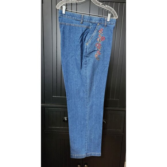 Erika Women’s Stretch Denim Jeans 18 Blue Floral Embroidered Straight Leg Pants - Picture 3 of 11